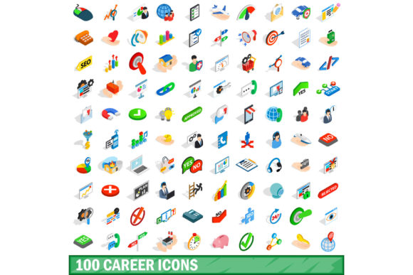 100 Career Icons Set, Isometric 3d Style for Modern Design
