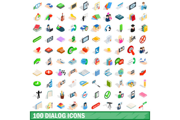 100 Dialog Icons Set, Isometric 3d Style