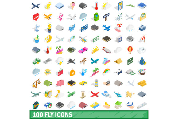 100 Fly Icons Set, Isometric 3d Style: Elevating Your Visual Storytelling