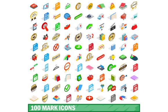 100 Mark Icons Set, Isometric 3d Style: Elevating Your Visual Communication