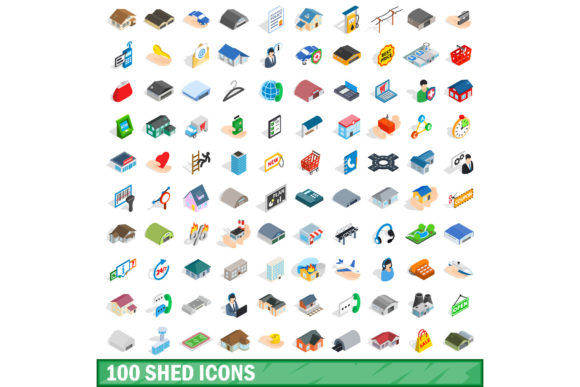 100 Shed Icons Set, Isometric 3d Style: A Comprehensive Resource for Modern Design