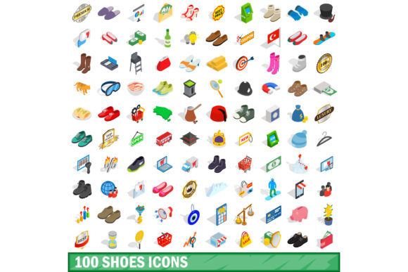 100 Shoes Icons Set, Isometric 3d Style
