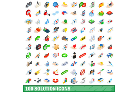 100 Solution Icons Set for Modern Design