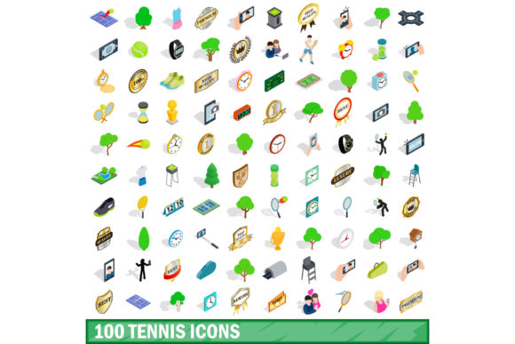 100 Tennis Icons Set, Isometric 3d Style