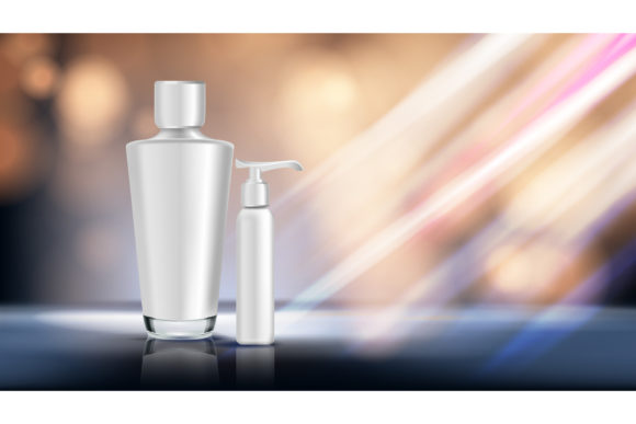 Cosmetic Bottle Ads Vector. Shiny: Elevate Your Beauty Brand Identity